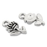 12 Silver Rose Charms, Metal Flower Charms For DIY Jewelry & Crafts