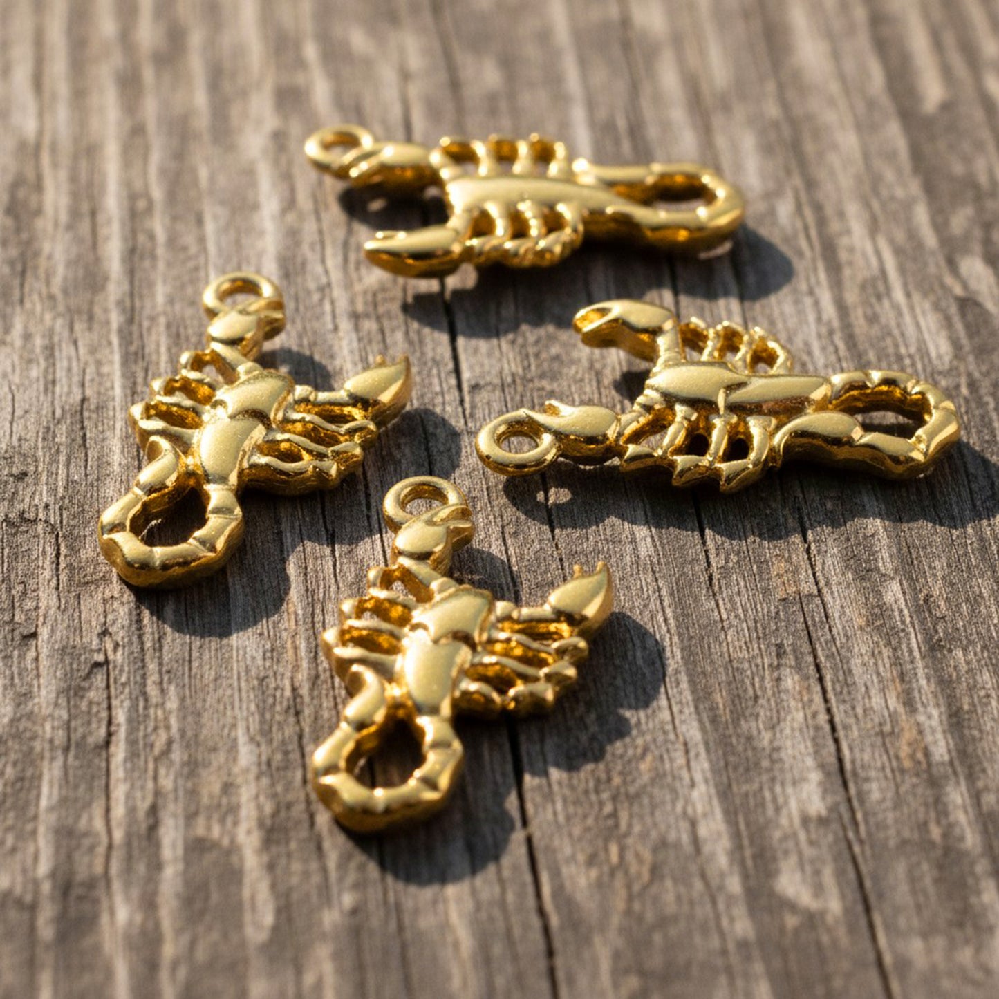 Scorpion Charm Gold Plated: Scorpio Zodiac Celestial 24K 4-Pack