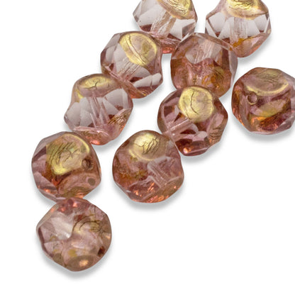 Crystal Pink Bronze 9mm Baroque Central Cut - Raven's Journey Czech Glass - 10-Pack