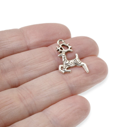 20 Silver Prancing Reindeer Charms with Swirl Design, Christmas Deer Charm