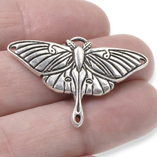 1 Silver Luna Moth Pendant, Nature-Inspired Link for Artful Jewelry-Making