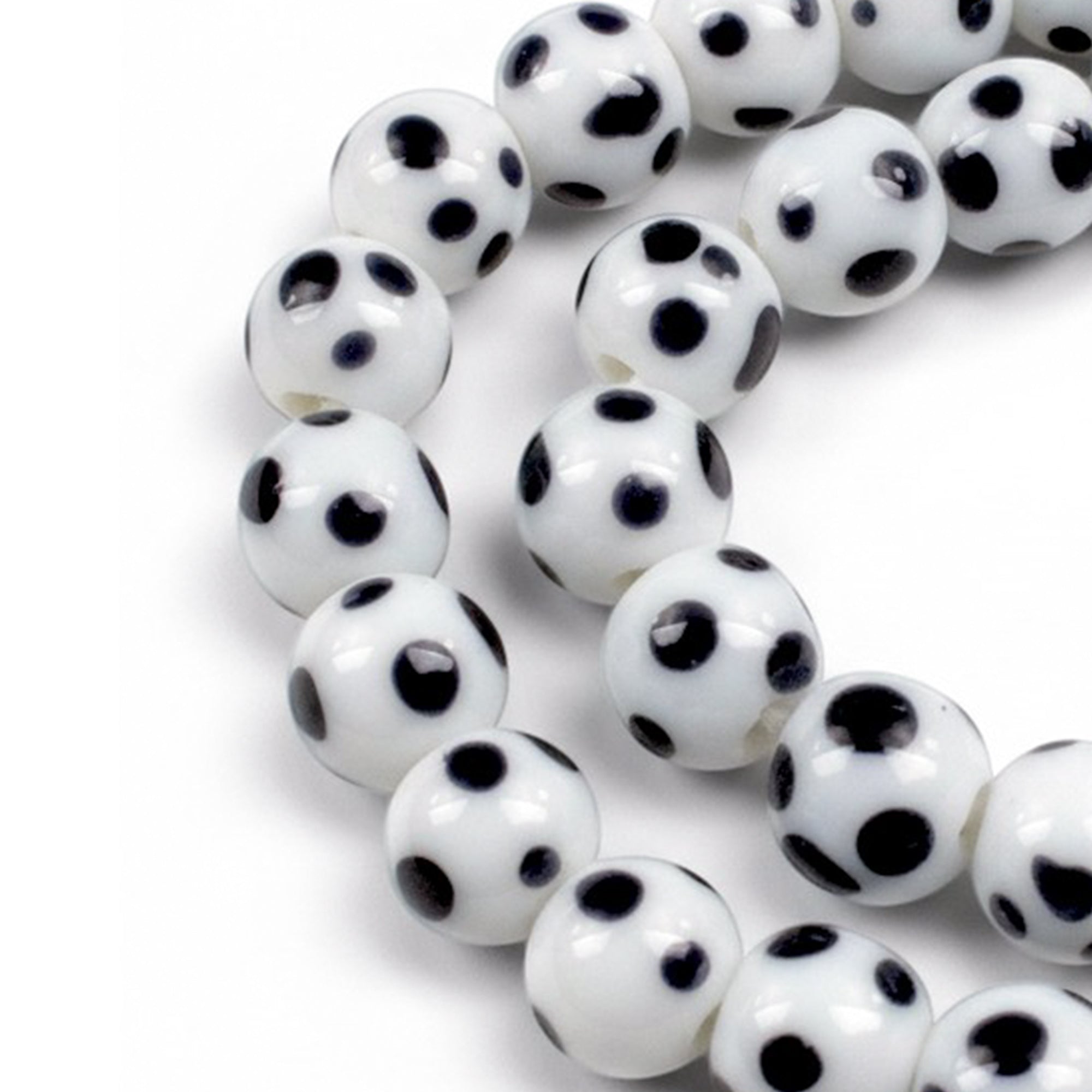 White & Black Polka Dot Round Glass Beads | Hackberry Creek