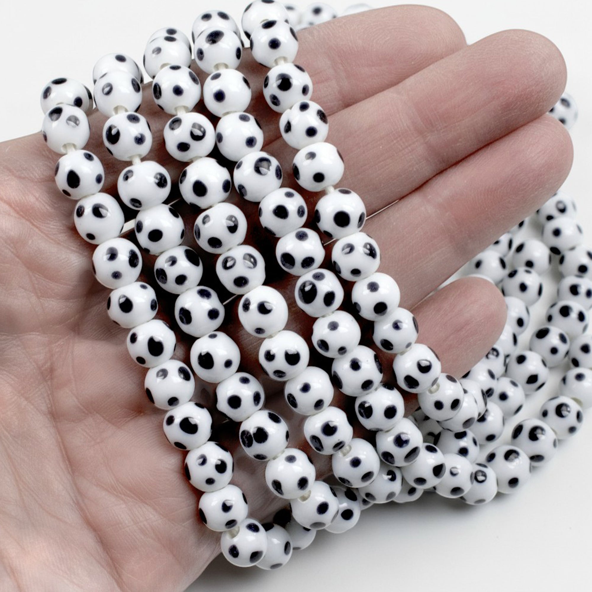 White & Black Polka Dot Round Glass Beads | Hackberry Creek