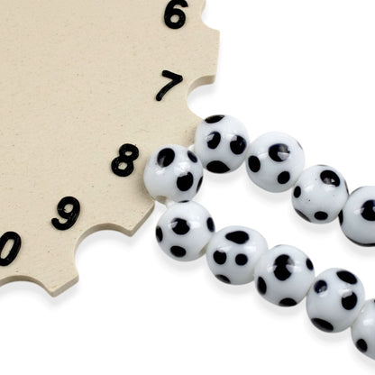 Polka Dot Lampwork Beads: Off-White Black Dot Indonesian Glass 8mm 17-Inch Strand