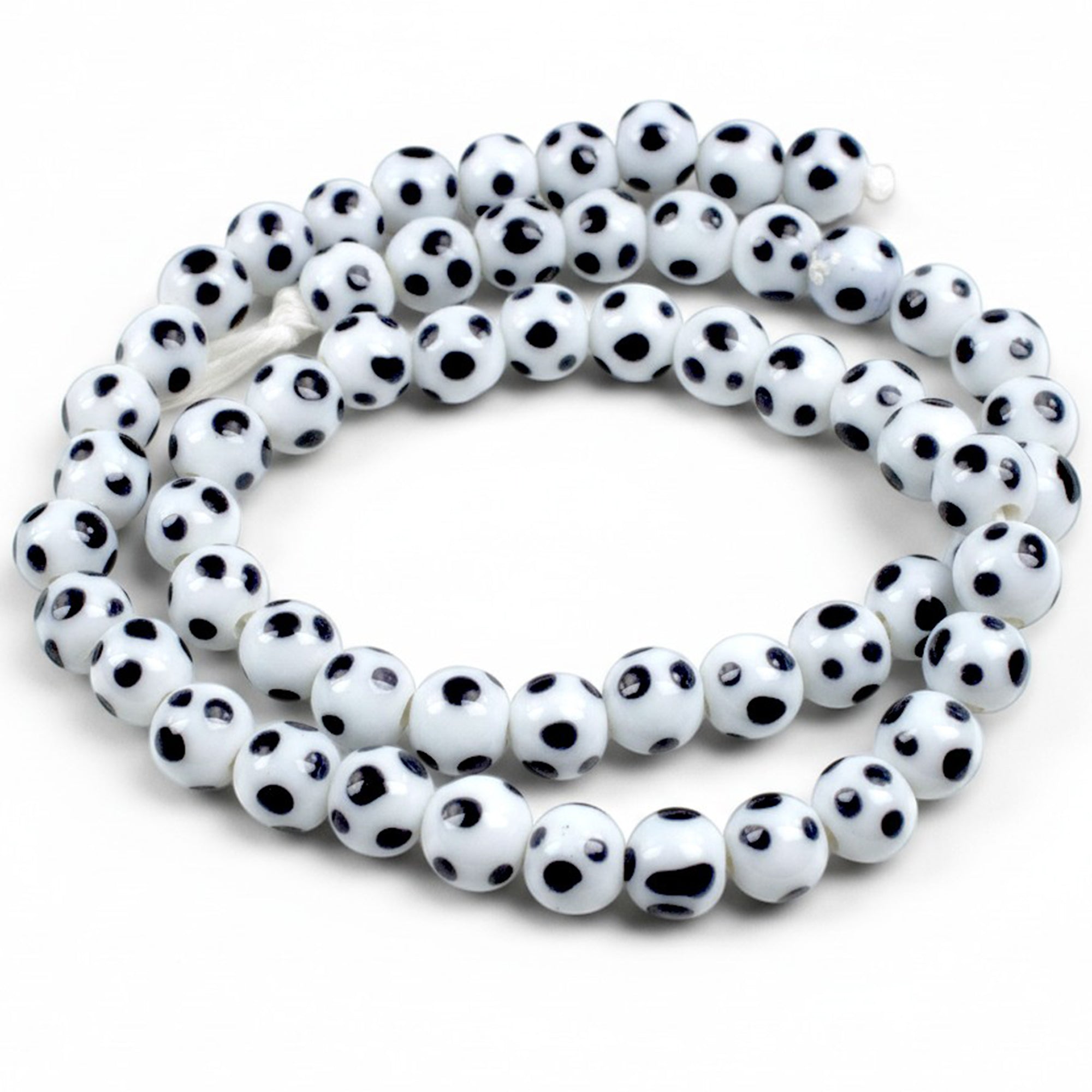 White & Black Polka Dot Round Glass Beads | Hackberry Creek