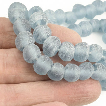 Blue Green Recycled Glass Beads: Matte Frosted Rough Round 50 Beads/Strand Coastal Boho
