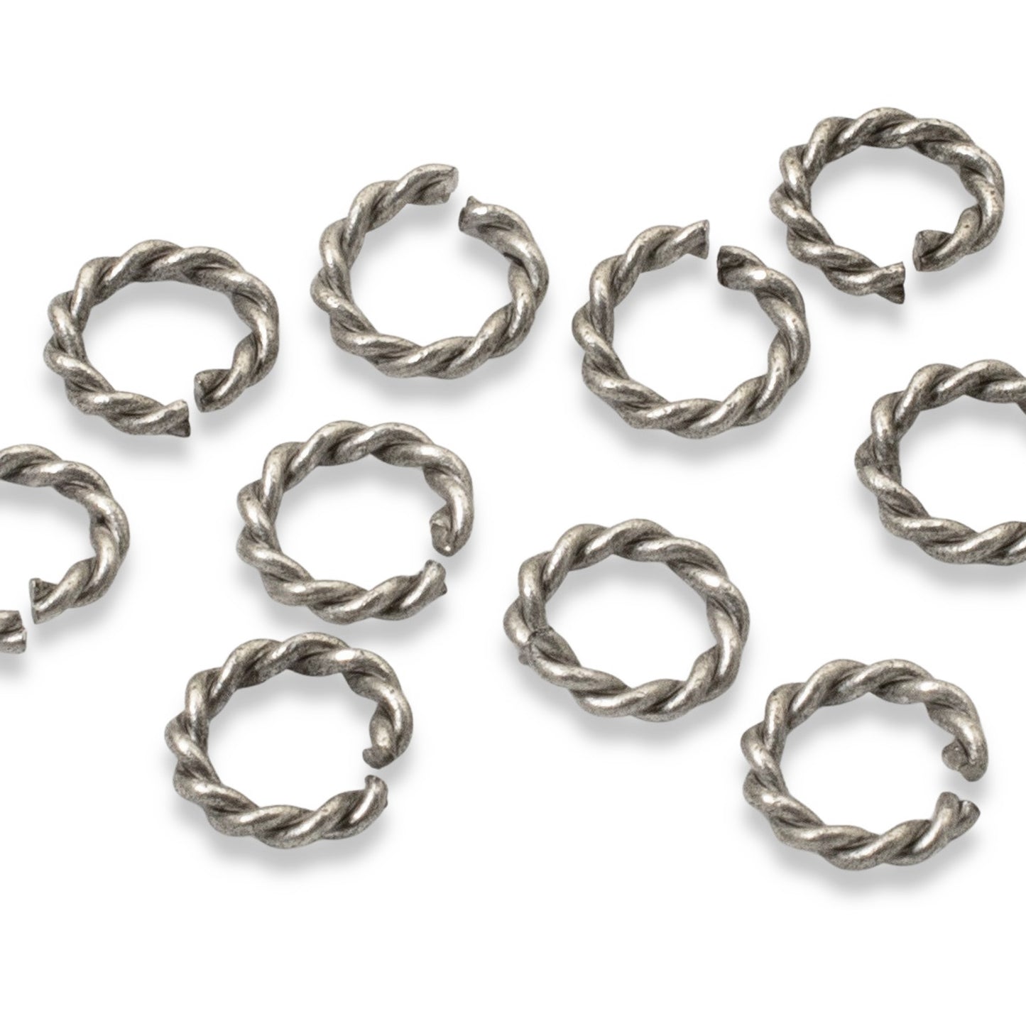 Mini Rope Jump Rings Antique Silver 10-Pack, Twisted Wire Connectors Findings