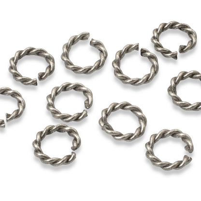 Mini Rope Jump Rings Antique Silver 10-Pack, Twisted Wire Connectors Findings