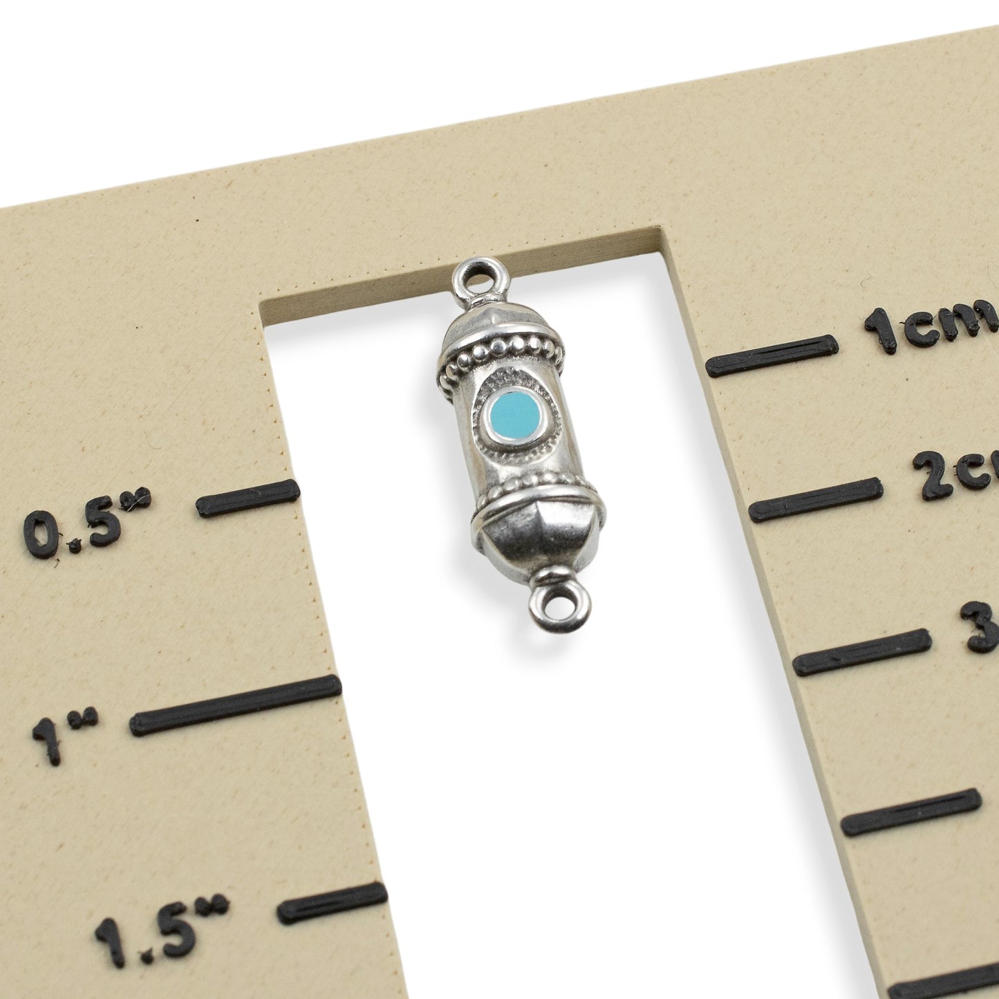 Silver Prayer Amulet Pendant 2Pcs, Antique Deco Connector with Aqua Enamel, Spiritual Jewelry Supply