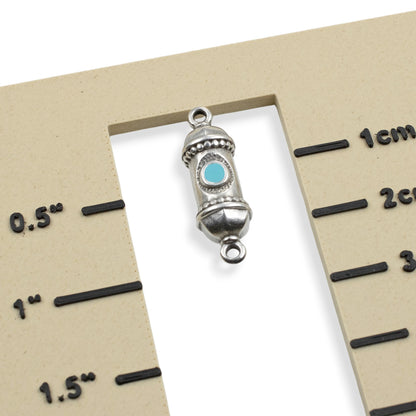 Silver Prayer Amulet Pendant 2Pcs, Antique Deco Connector with Aqua Enamel, Spiritual Jewelry Supply