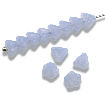 Sky Blue Opal Mini Bell Flower Beads: Czech Glass 4x6mm 50-Pack for DIY Jewelry