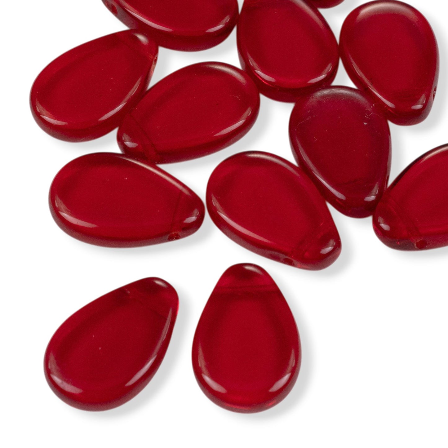 Siam Red Czech Glass Teardrop Beads:12-Pack Flat Pear Holiday Red 12x18mm
