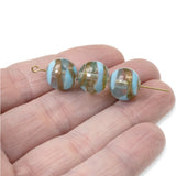 12 Aqua Lampwork Beads, Blue and Aventurine Swirl, For Handmade Jewelry & Crafts