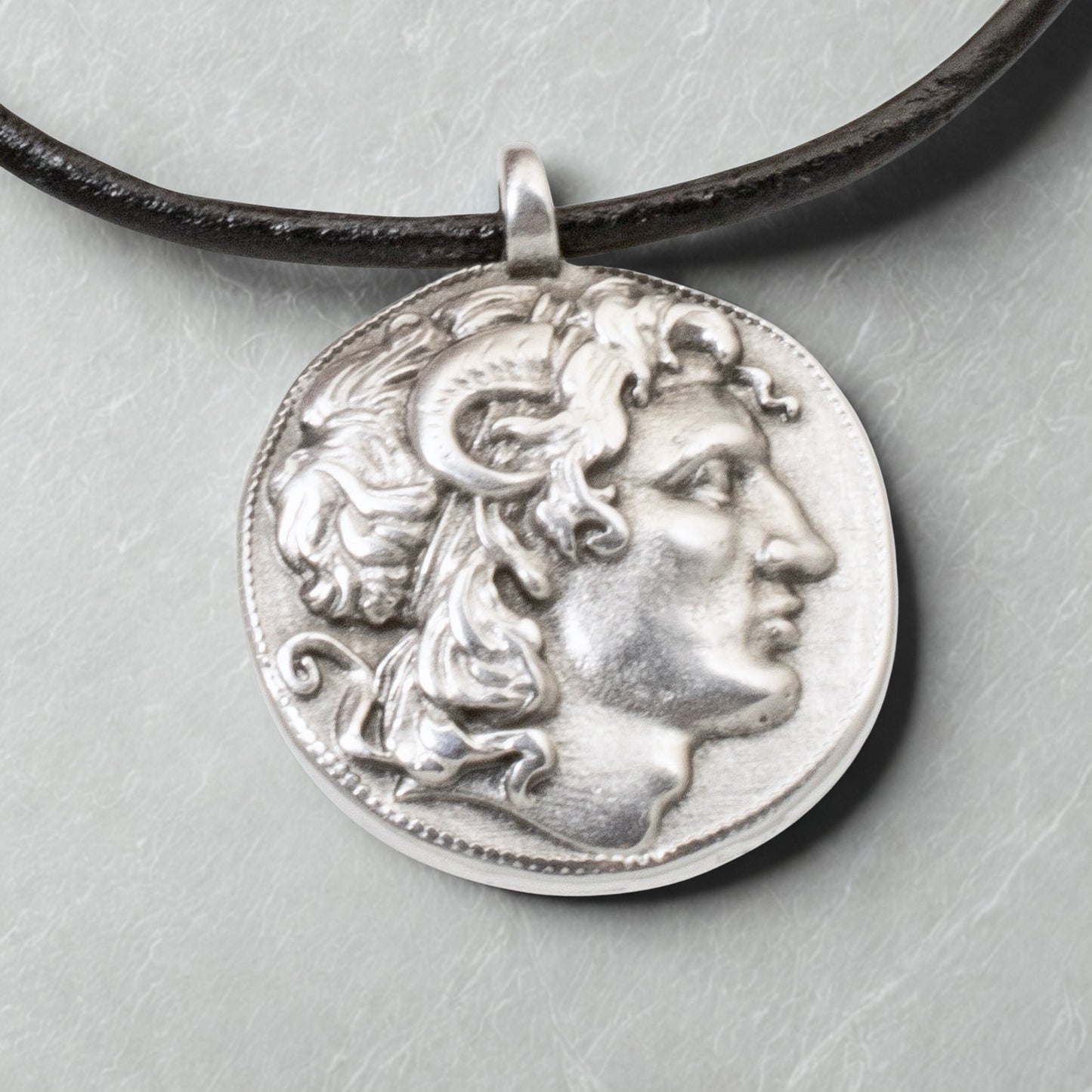 Alexander the Great Pendant, Sterling Silver Plated European Charm, Double-Sided Classical Ancient Greek Coin 1Pc
