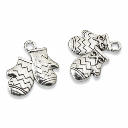Silver Mitten Charms Winter Holiday Christmas Jewelry Making 20-Pack