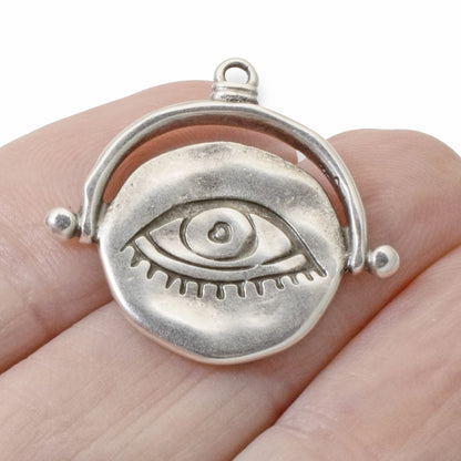 Evil Eye Pendant, 1Pc Sterling Silver Plated European Charm, Mystical Protection Symbol