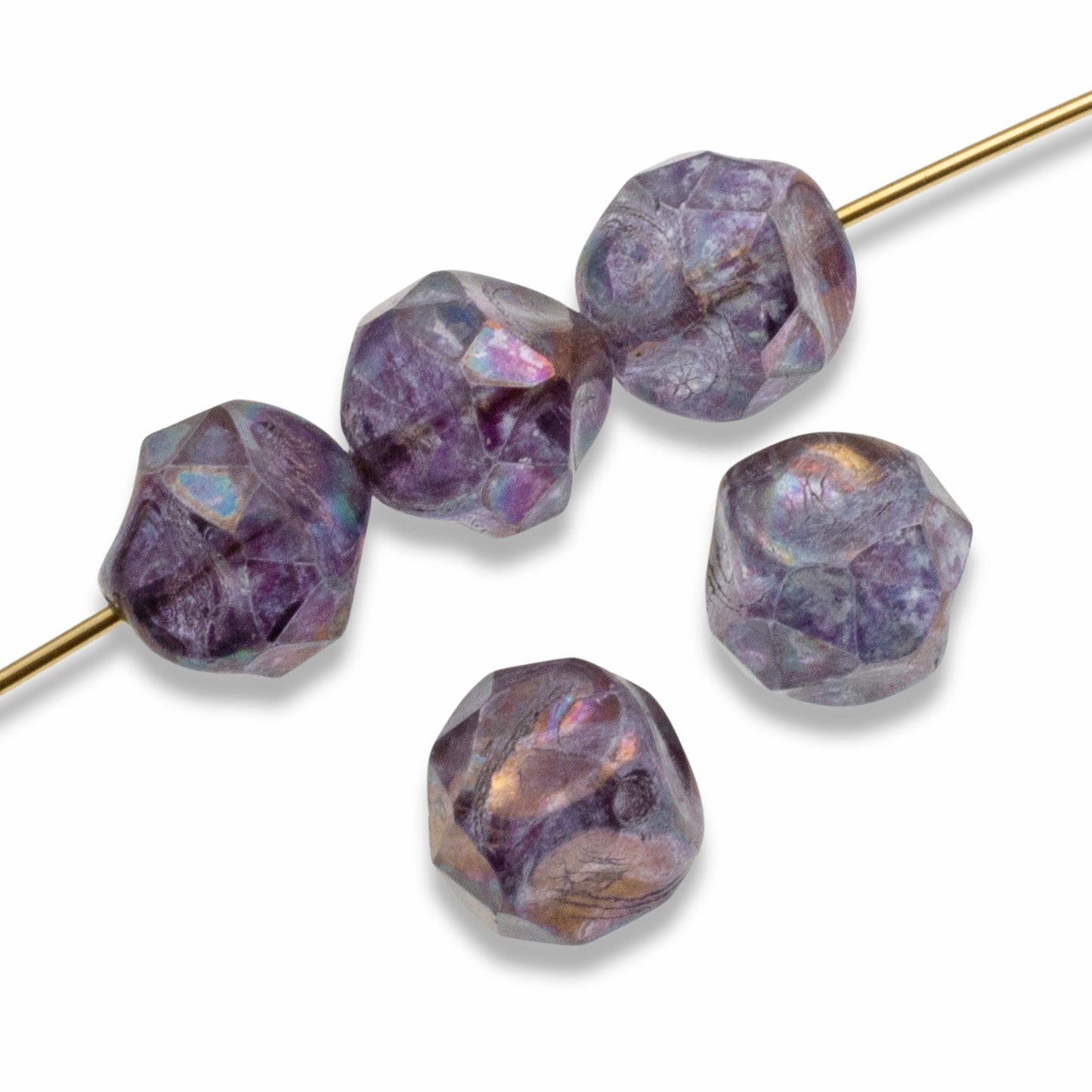 Purple Marbled Patina 9mm Baroque Central Cut - Raven's Journey Czech Glass - 10-Pack