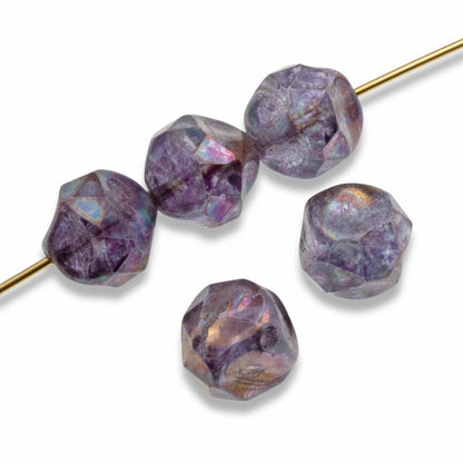 Purple Marbled Patina 9mm Baroque Central Cut - Raven's Journey Czech Glass - 10-Pack