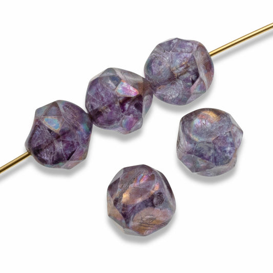 Purple Marbled Patina 9mm Baroque Central Cut - Raven's Journey Czech Glass - 10-Pack