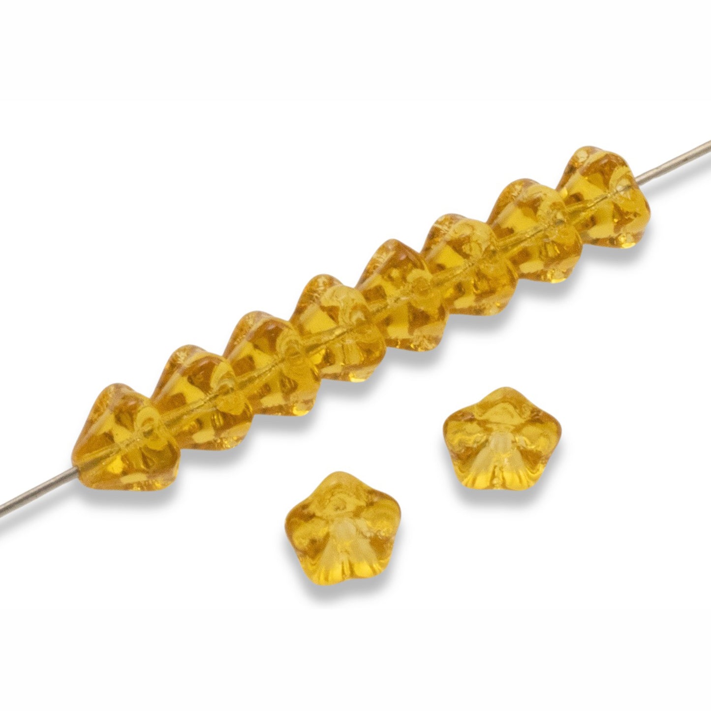 100Pcs Golden Yellow Mini Bell Flower Beads, Czech Glass Small Spring Flowers