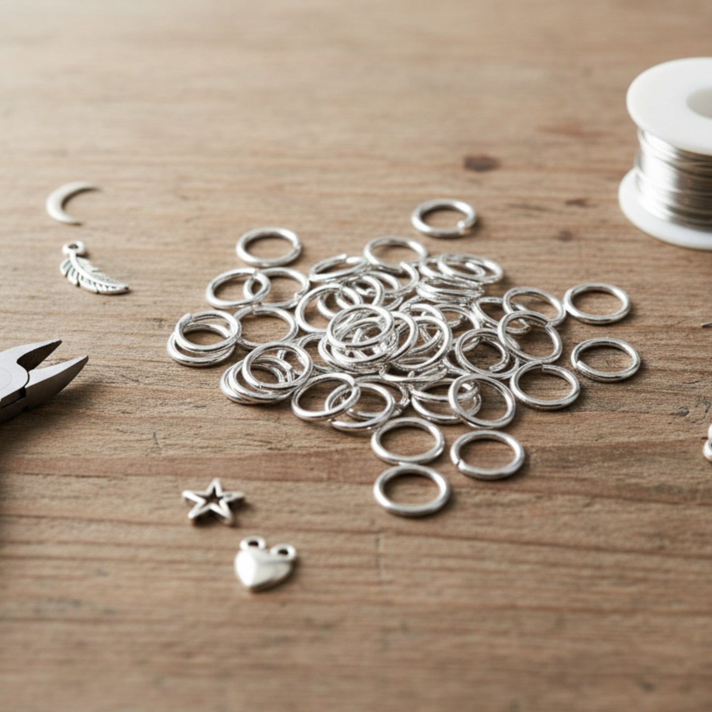 Lightweight Silver Jump Rings, Plated Brass, 8mm 18ga, 50-Pack