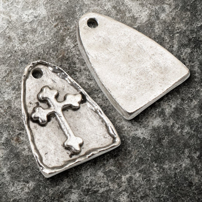 Silver Arch Cross Medallion Charms, Gothic Cross, Religious Pendant, 2-Pack