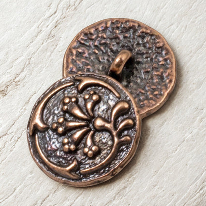 Copper Vignette Buttons, 4-Pack Floral Metal Shank Buttons for Wrap Bracelets