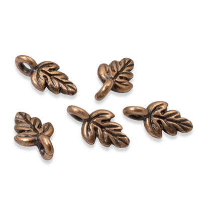 5 Petite Antique Copper Oak Leaf Charms - Detailed & Large Hole for Leather Cord