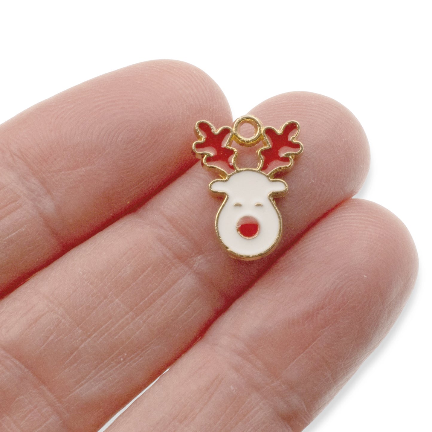 Red Reindeer Christmas Charms, 10-Pack Enamel Holiday Deer Face Pendants