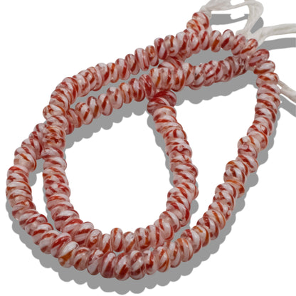 Red White Peppermint Stripe Rondelle Glass Beads: Indonesian Lampwork 17 Inch Strand 135 Beads Christmas Holiday Jewelry Making