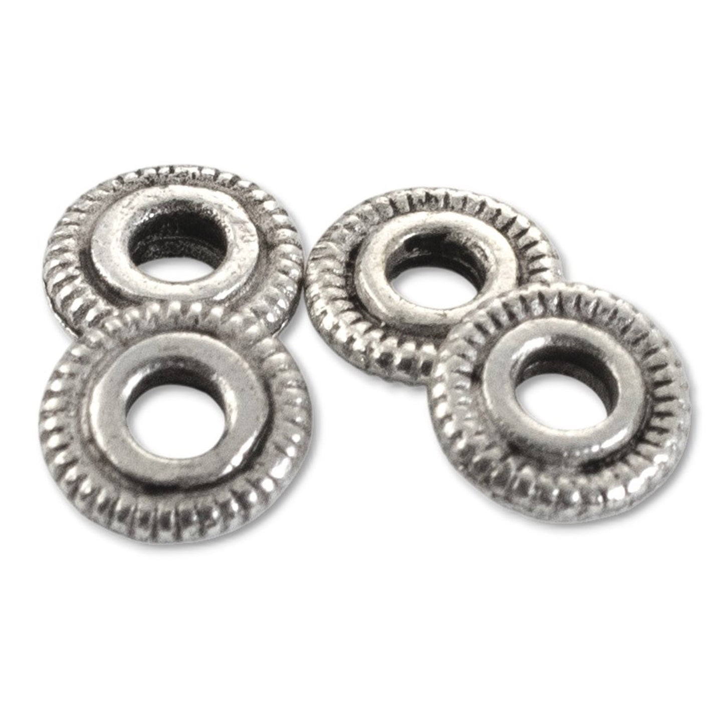 Antique Silver Spacer Beads 6mm Line Edge Large Hole Leather Cord 10-Pack USA