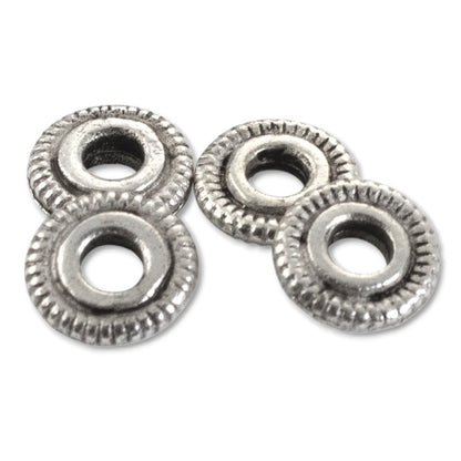 Antique Silver Spacer Beads 6mm Line Edge Large Hole Leather Cord 10-Pack USA