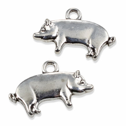 Pig Charms 10Pcs, Silver Farmhouse Animal Pendants, Rustic Country DIY Jewelry