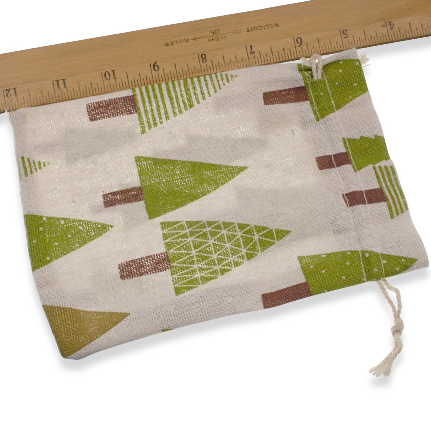 Woodland Tree Drawstring Bags: Rustic Christmas Winter Gift Pouch 5x7 5-Pack