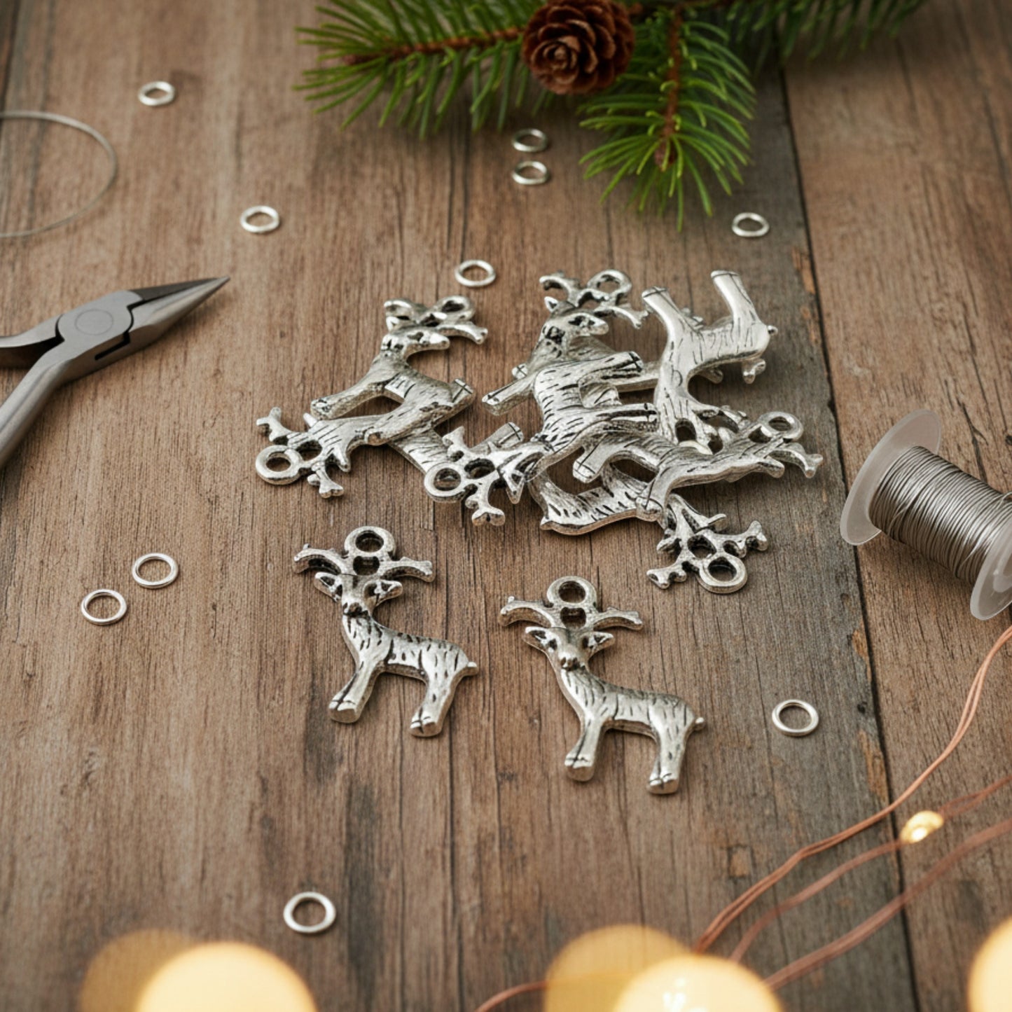 Silver Deer Charms: Nature Woodland Animal Pendant DIY 10-Pack