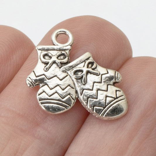 Silver Mitten Charms Winter Holiday Christmas Jewelry Making 20-Pack