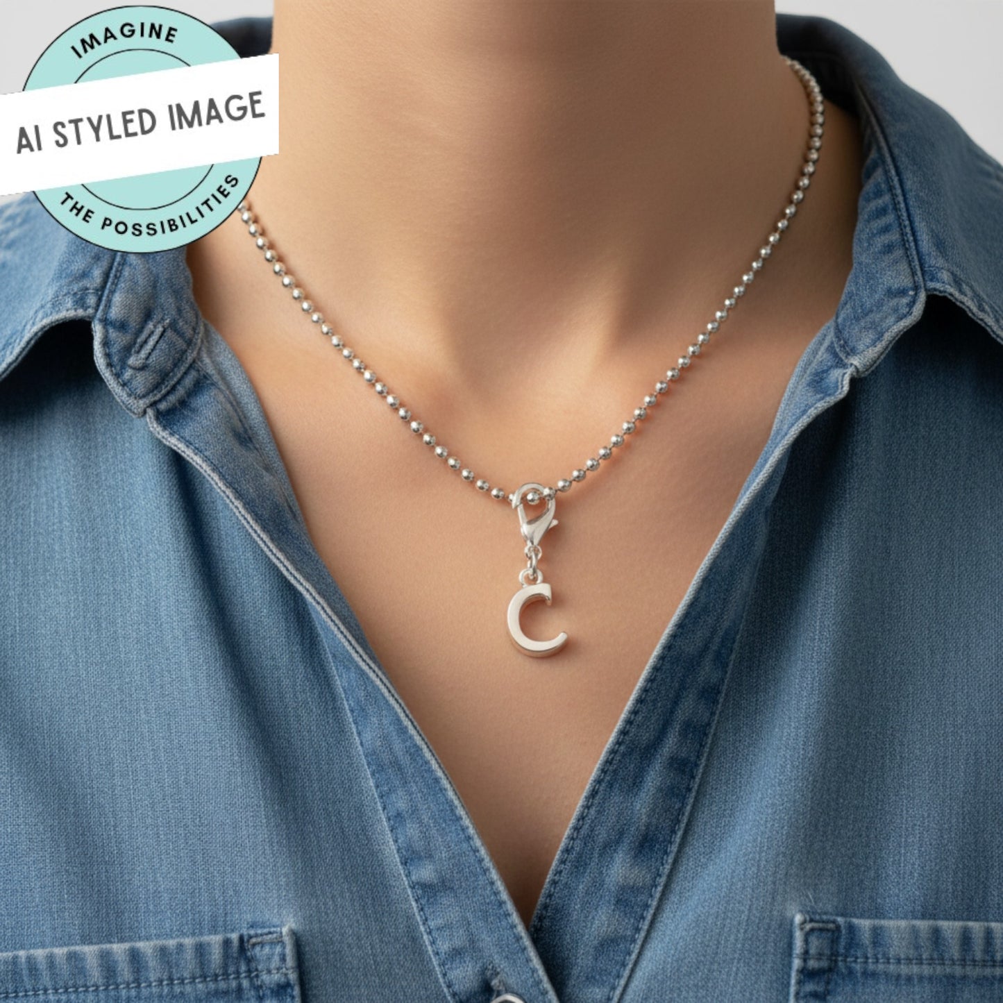 Silver Letter C Charm, Initial Alphabet Clip-On, Personalized Jewelry, Custom Initial Charm