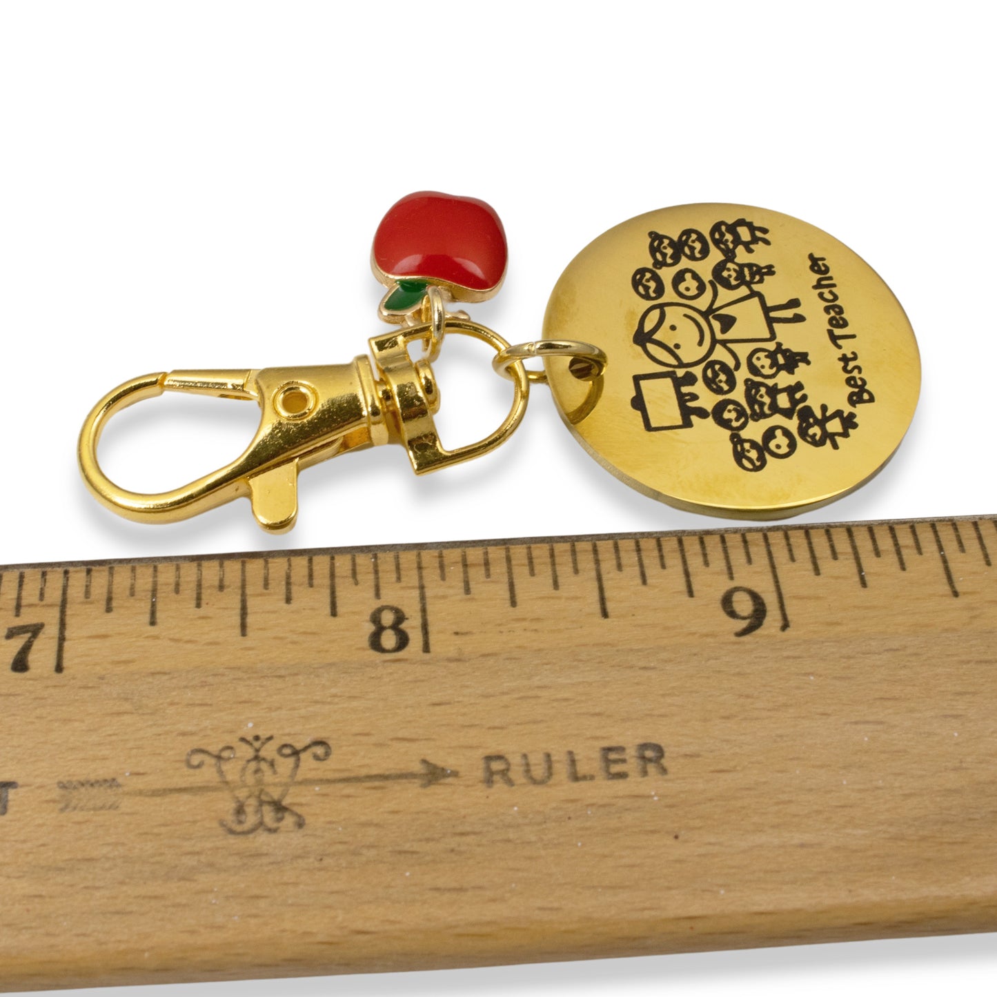 Teacher Appreciation Clip-On Bag or Keychain Charm - "Best Teacher" Medallion + Apple Charm