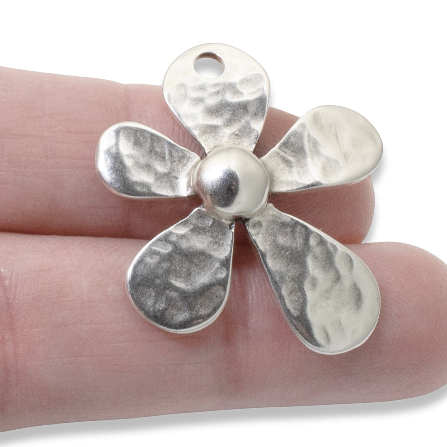 Large Hammered Flower Pendant, 1Pc Silver Artisan Style European Charm, Boho DIY