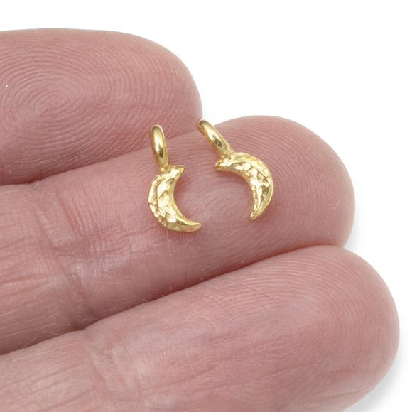 10 Tiny Gold Crescent Moon Charms, TierraCast Dainty Celestial Space Pendants