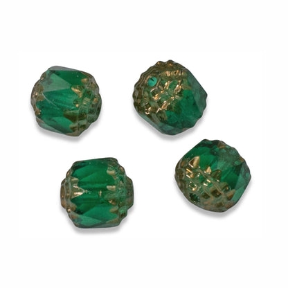 Emerald Green Faceted 8mm Crown Cathedral Beads, Czech Glass (12 Pieces)