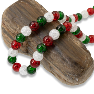 48/Pkg Red, Green & White 8mm Crackle Glass Beads | Christmas Bead Mix