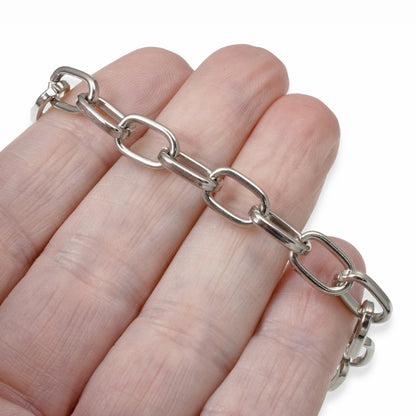 Adjustable 8" Stainless Steel Chain Bracelet with Lobster Clasp, Modern Paperclip Links