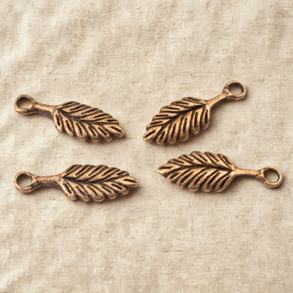 4 Small Leaf Charms - Copper Plated Pewter - Artisan Jewelry Making, Nunn Design
