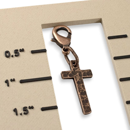 Copper Cross Clip-On Charm: Delicate Distressed Finish Boho Pendant Baptism Gift