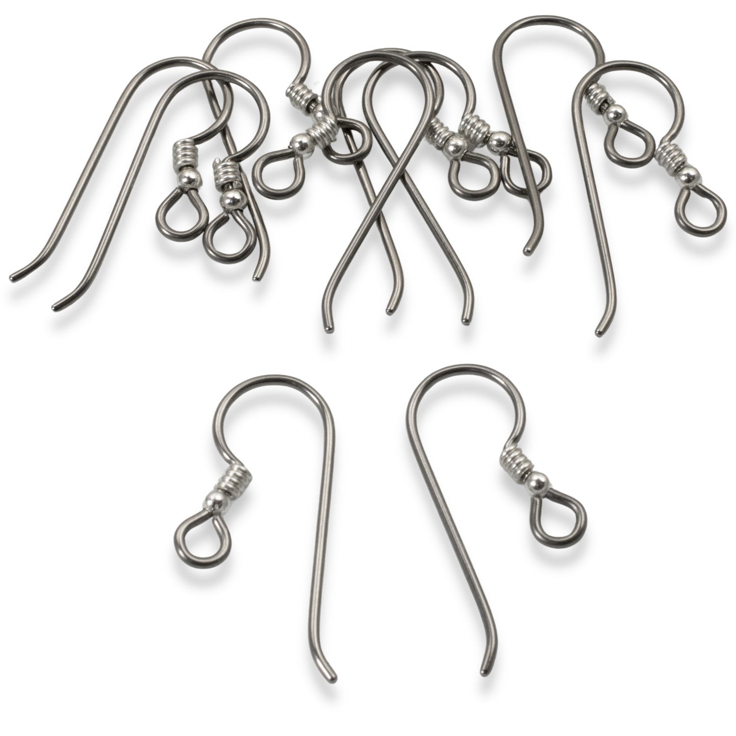 10 Gray Niobium Ear Wires - Bead & Coil Accents - Hypoallergenic Earring Hooks