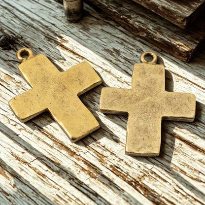 Hammered Cross Charms 24k Gold Plated 2-Pack, Premium Artisan Textured USA Made