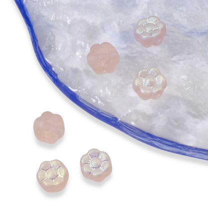 50 Peachy Pink AB Daisy Flower Beads - 6mm Czech Glass Beads - Iridescent Matte Finish