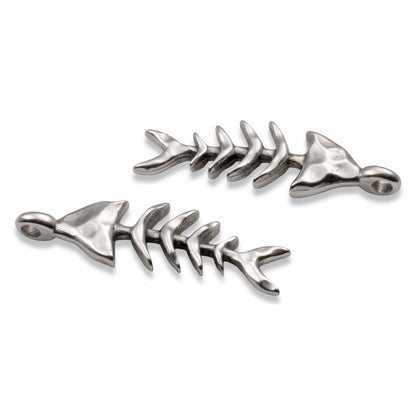 Silver Fishbone Skeleton Pendants: 2Pcs Fishing Beach Coastal Jewelry Supplies