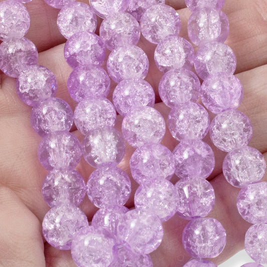 50 Lavender Crackle Glass Beads 8mm for Jewelry Making and Crafts